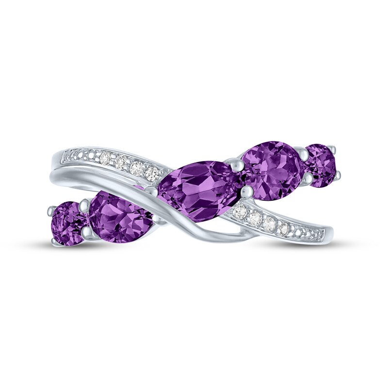 Main Image 3 of Oval-Cut Amethyst & White Lab-Created Sapphire Crossover Ring Sterling Silver