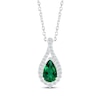 Thumbnail Image 1 of Pear-Shaped Lab-Created Emerald & White Lab-Created Sapphire Twist Frame Necklace Sterling Silver 18"