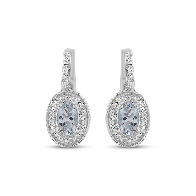 Main Image 2 of Oval-Cut Aquamarine & Diamond Accent Drop Earrings Sterling Silver