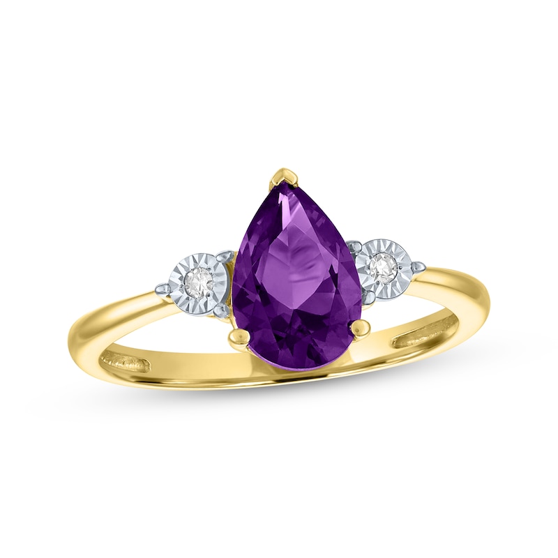 Main Image 1 of Pear-Shaped Amethyst & Diamond Accent Ring 10K Yellow Gold