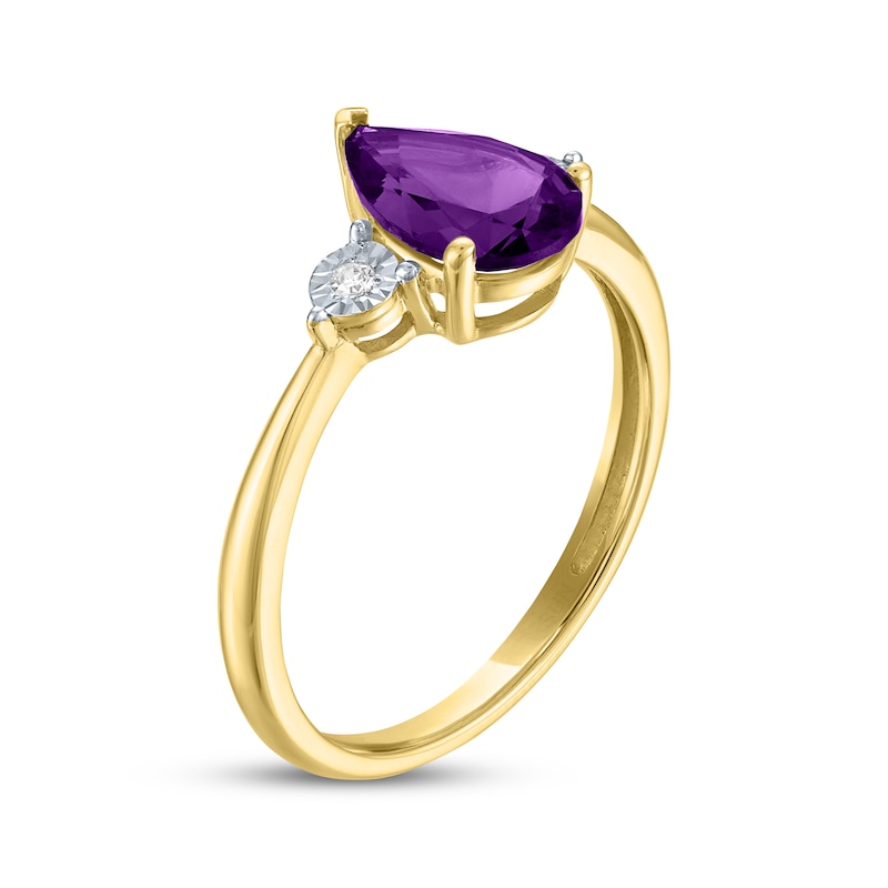 Main Image 2 of Pear-Shaped Amethyst & Diamond Accent Ring 10K Yellow Gold