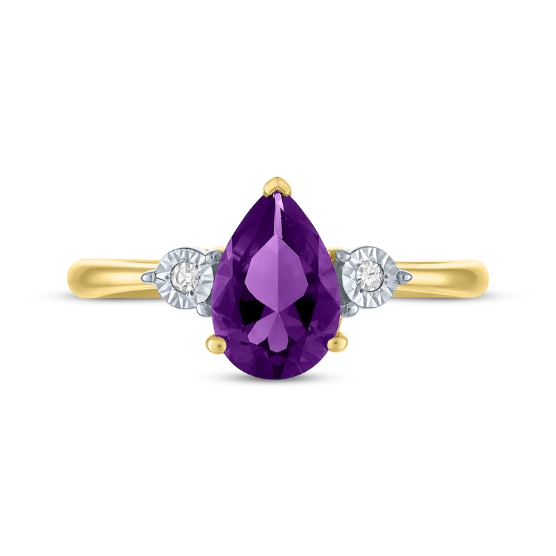 Main Image 3 of Pear-Shaped Amethyst & Diamond Accent Ring 10K Yellow Gold