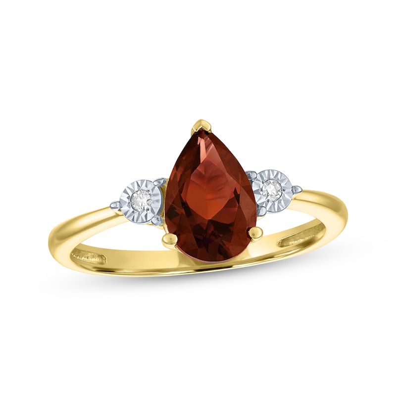 Main Image 1 of Pear-Shaped Garnet & Diamond Accent Ring 10K Yellow Gold