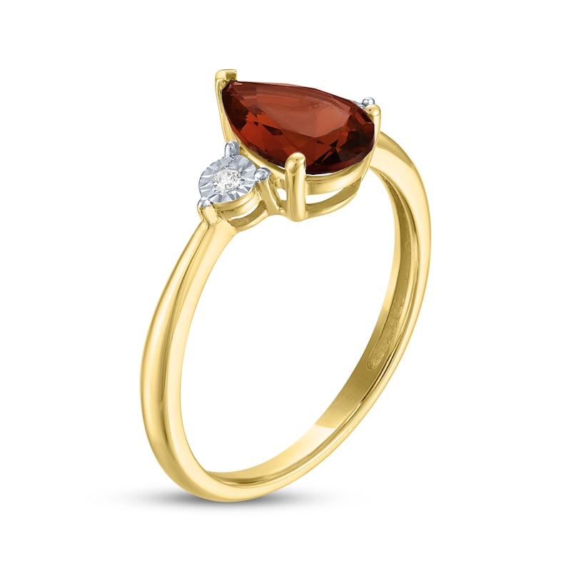 Main Image 2 of Pear-Shaped Garnet & Diamond Accent Ring 10K Yellow Gold