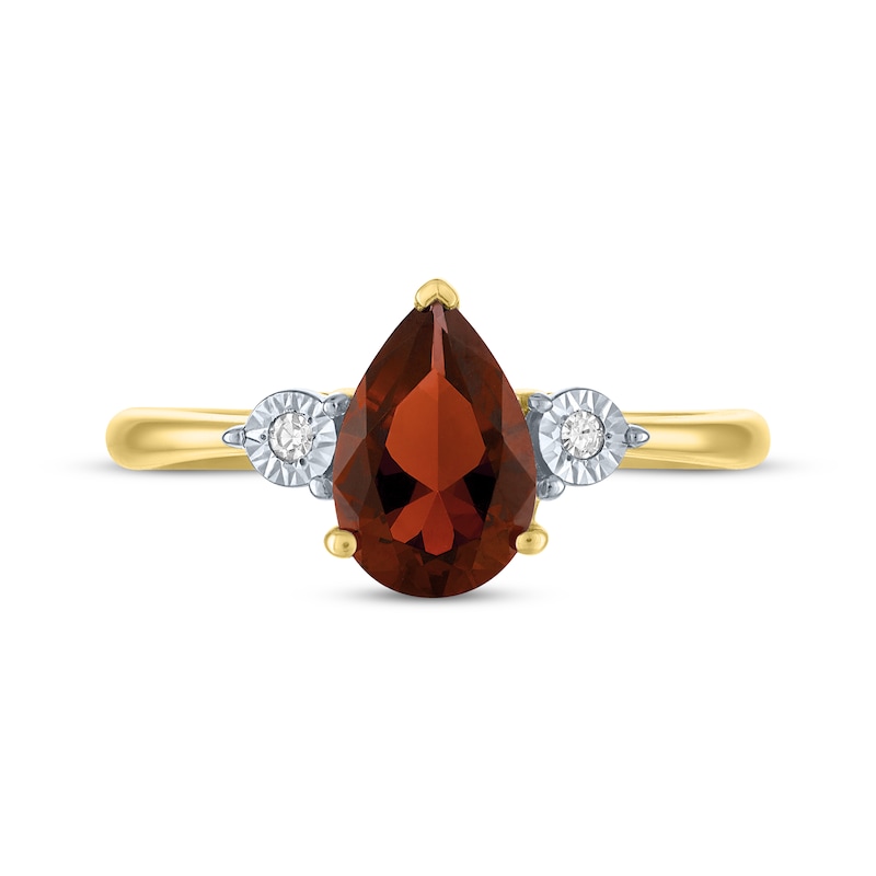 Main Image 3 of Pear-Shaped Garnet & Diamond Accent Ring 10K Yellow Gold