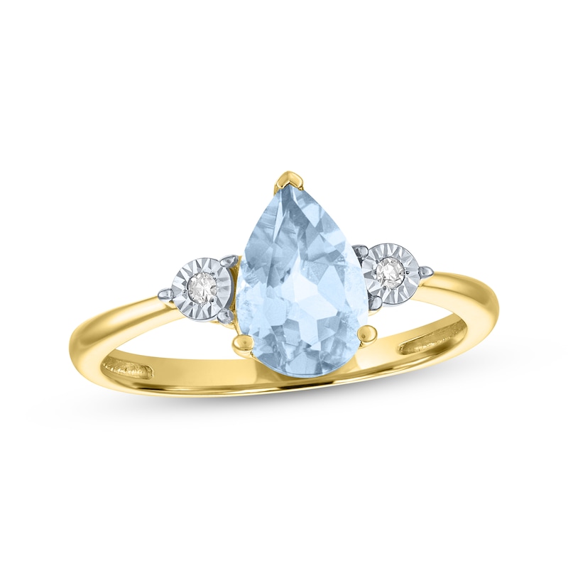 Main Image 1 of Pear-Shaped Aquamarine & Diamond Accent Ring 10K Yellow Gold