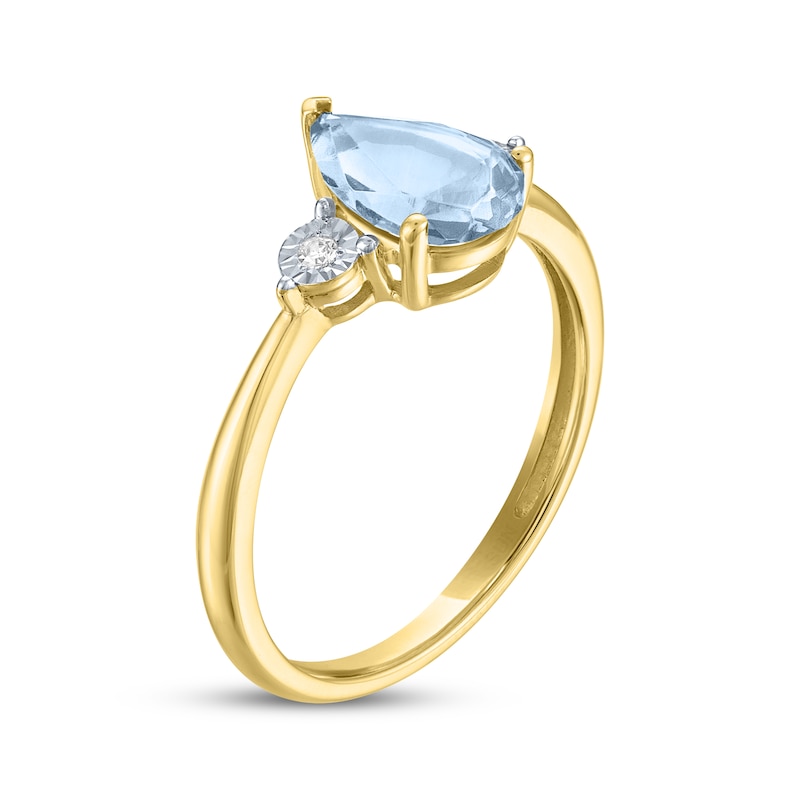 Main Image 2 of Pear-Shaped Aquamarine & Diamond Accent Ring 10K Yellow Gold