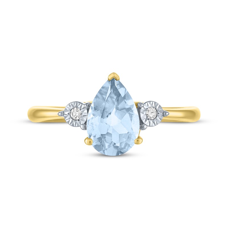 Main Image 3 of Pear-Shaped Aquamarine & Diamond Accent Ring 10K Yellow Gold