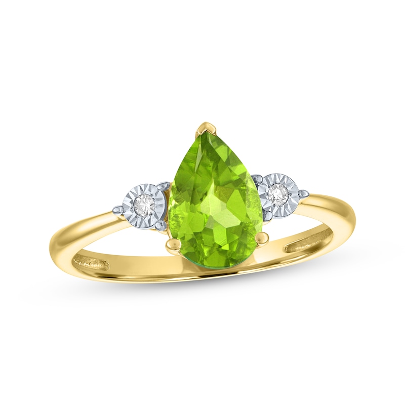Main Image 1 of Pear-Shaped Peridot & Diamond Accent Ring 10K Yellow Gold