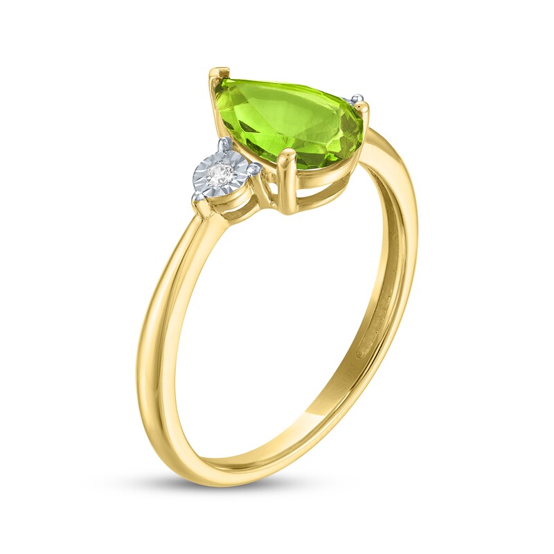 Main Image 2 of Pear-Shaped Peridot & Diamond Accent Ring 10K Yellow Gold