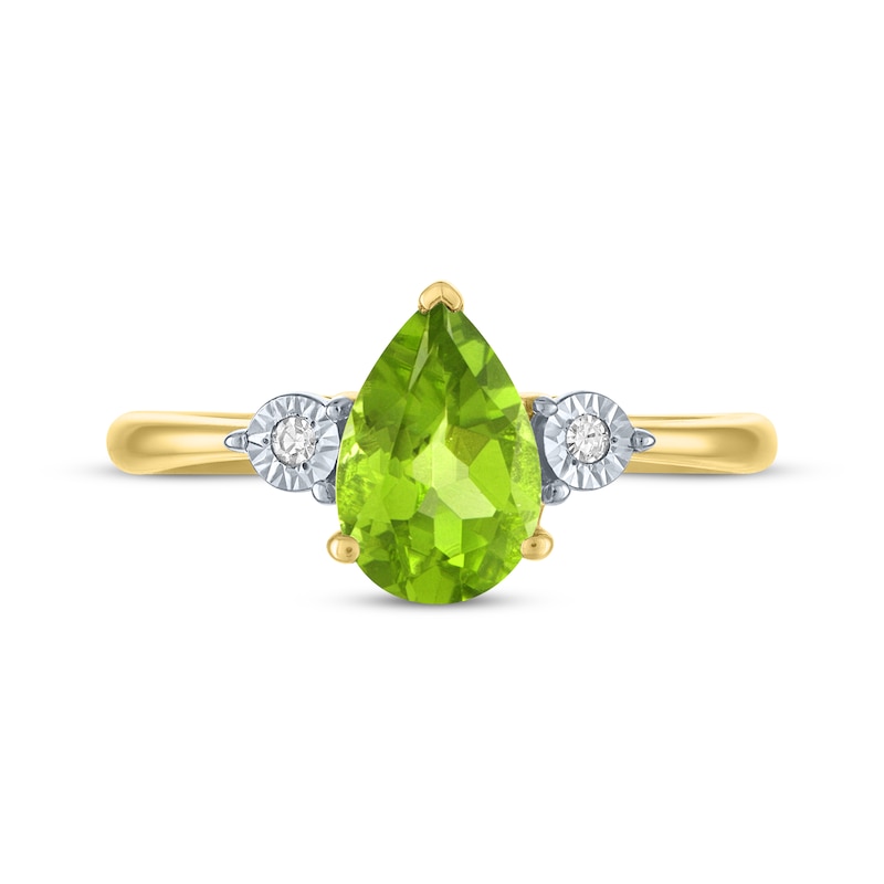 Main Image 3 of Pear-Shaped Peridot & Diamond Accent Ring 10K Yellow Gold