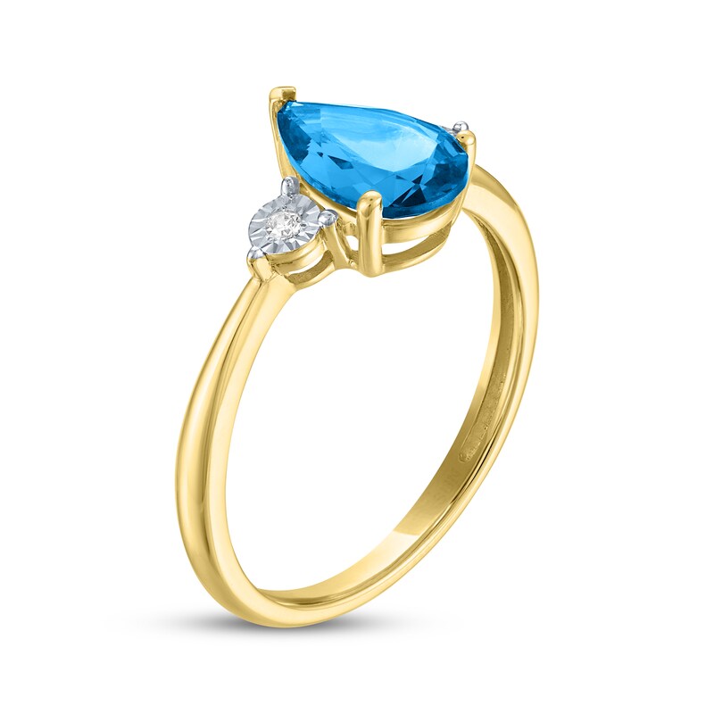 Main Image 2 of Pear-Shaped Swiss Blue Topaz & Diamond Accent Ring 10K Yellow Gold