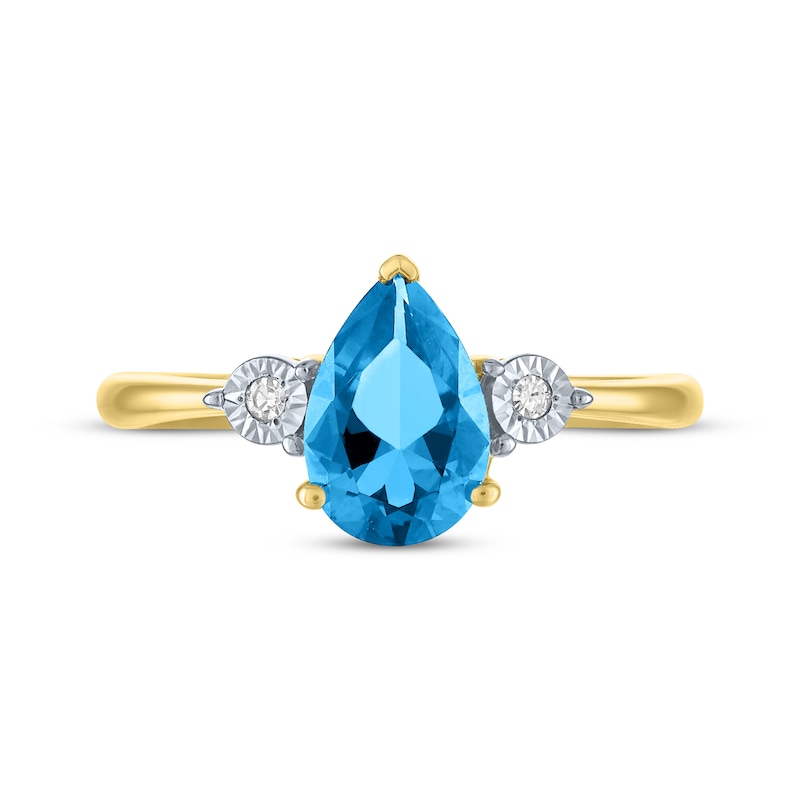 Main Image 3 of Pear-Shaped Swiss Blue Topaz & Diamond Accent Ring 10K Yellow Gold