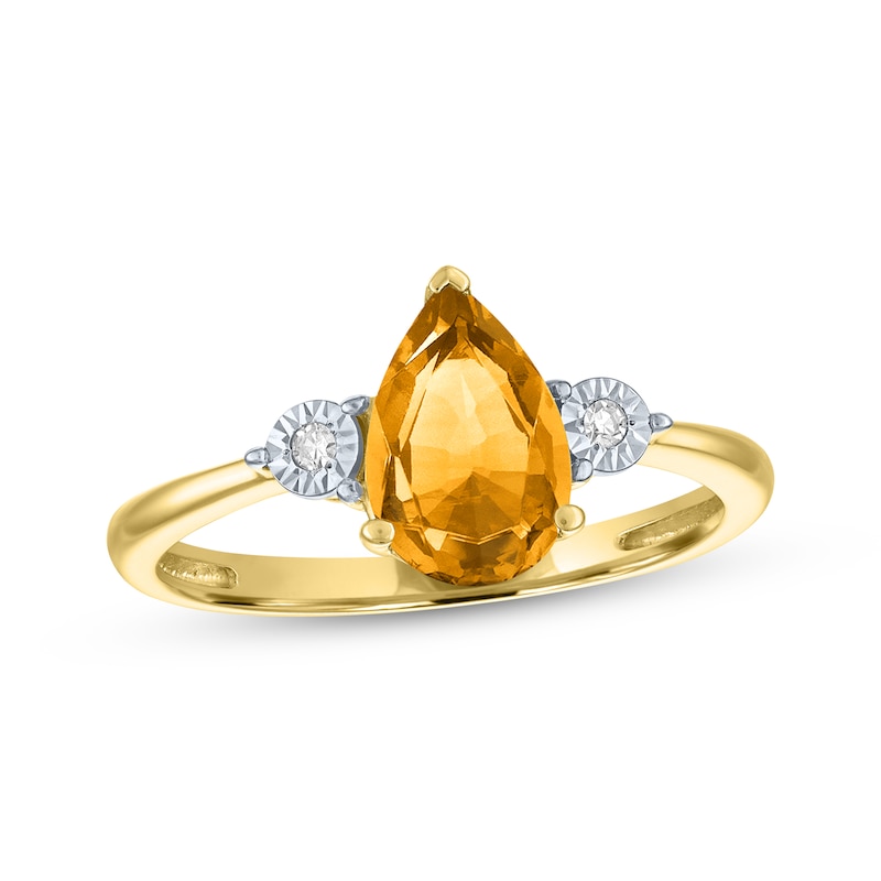 Main Image 1 of Pear-Shaped Citrine & Diamond Accent Ring 10K Yellow Gold