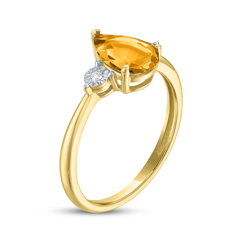 Main Image 2 of Pear-Shaped Citrine & Diamond Accent Ring 10K Yellow Gold