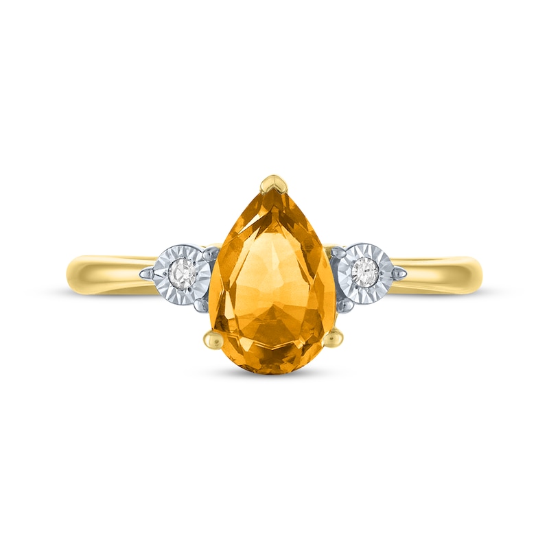 Main Image 3 of Pear-Shaped Citrine & Diamond Accent Ring 10K Yellow Gold