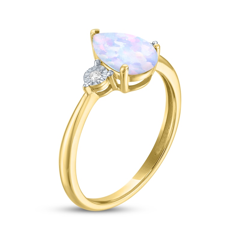 Main Image 2 of Pear-Shaped Lab-Created Opal & Diamond Accent Ring 10K Yellow Gold