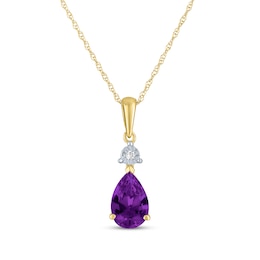 Pear-Shaped Amethyst & Diamond Accent Necklace 10K Yellow Gold 18"