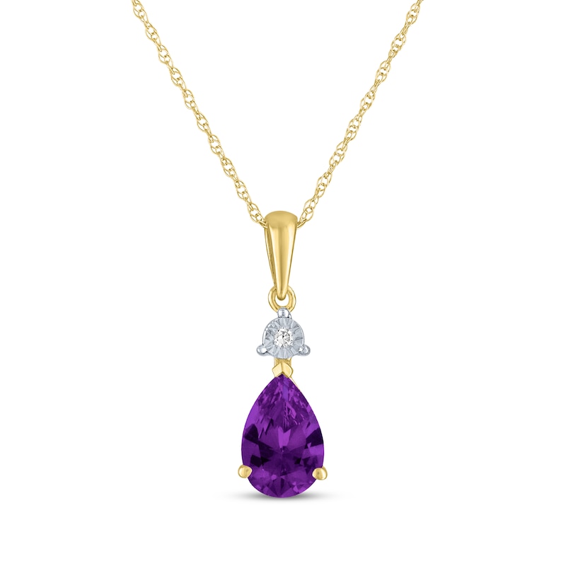 Main Image 1 of Pear-Shaped Amethyst & Diamond Accent Necklace 10K Yellow Gold 18"