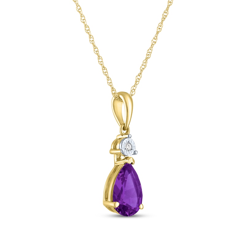 Main Image 2 of Pear-Shaped Amethyst & Diamond Accent Necklace 10K Yellow Gold 18"
