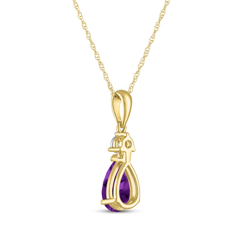 Main Image 3 of Pear-Shaped Amethyst & Diamond Accent Necklace 10K Yellow Gold 18"