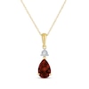 Thumbnail Image 1 of Pear-Shaped Garnet & Diamond Accent Necklace 10K Yellow Gold 18"