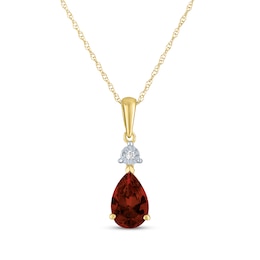 Pear-Shaped Garnet & Diamond Accent Necklace 10K Yellow Gold 18"