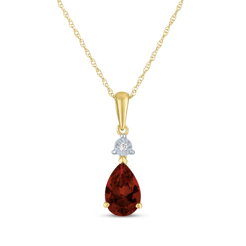 Main Image 1 of Pear-Shaped Garnet & Diamond Accent Necklace 10K Yellow Gold 18"