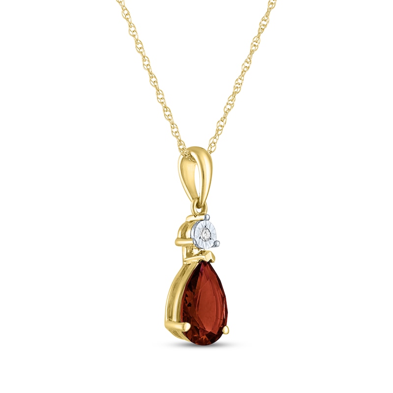 Main Image 2 of Pear-Shaped Garnet & Diamond Accent Necklace 10K Yellow Gold 18"