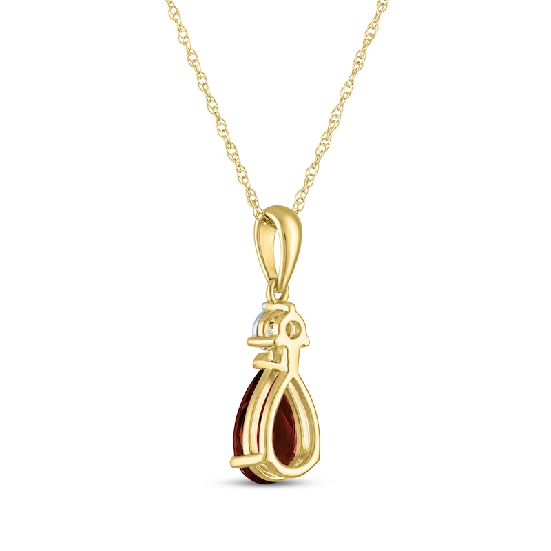 Main Image 3 of Pear-Shaped Garnet & Diamond Accent Necklace 10K Yellow Gold 18"