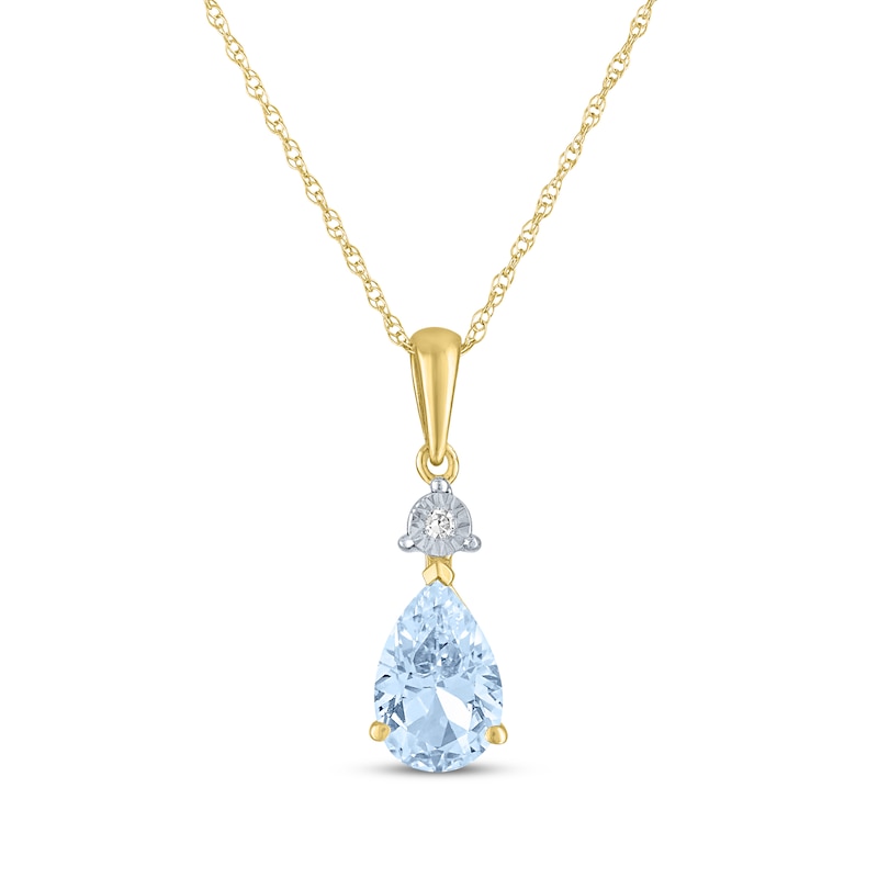 Main Image 1 of Pear-Shaped Aquamarine & Diamond Accent Necklace 10K Yellow Gold 18"