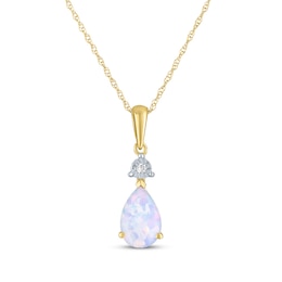 Pear-Shaped Lab-Created Opal & Diamond Accent Necklace 10K Yellow Gold 18"