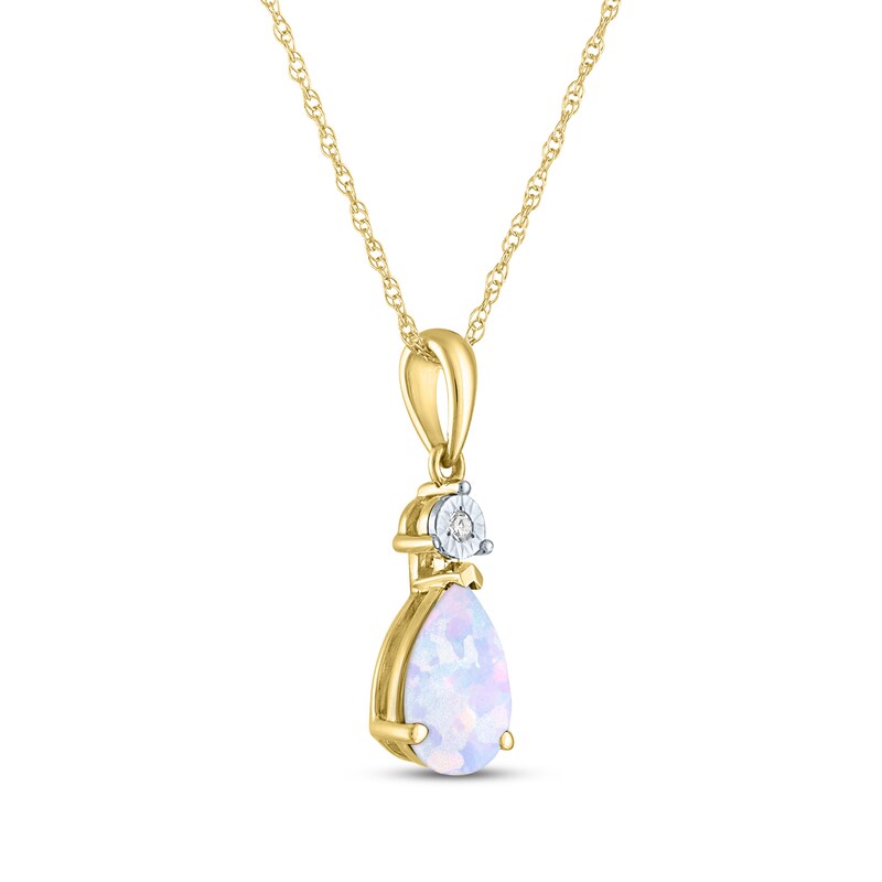 Main Image 2 of Pear-Shaped Lab-Created Opal & Diamond Accent Necklace 10K Yellow Gold 18"
