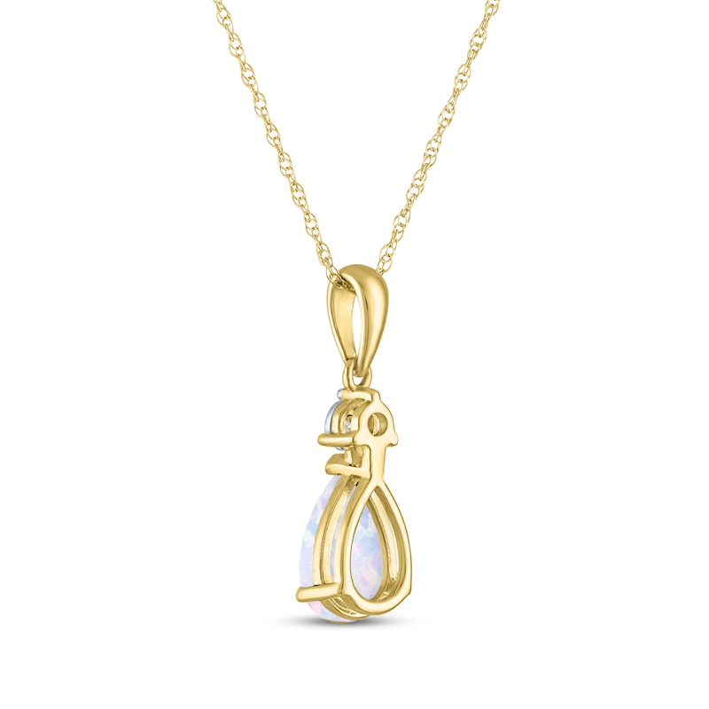 Main Image 3 of Pear-Shaped Lab-Created Opal & Diamond Accent Necklace 10K Yellow Gold 18"
