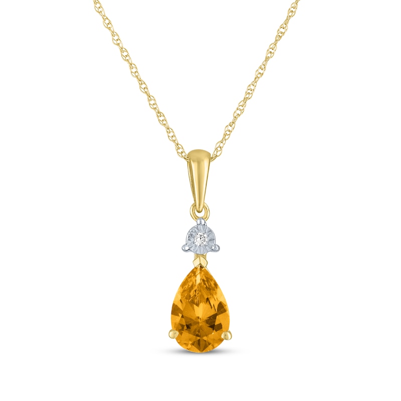 Main Image 1 of Pear-Shaped Citrine & Diamond Accent Necklace 10K Yellow Gold 18"