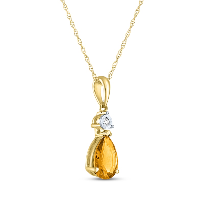 Main Image 2 of Pear-Shaped Citrine & Diamond Accent Necklace 10K Yellow Gold 18"