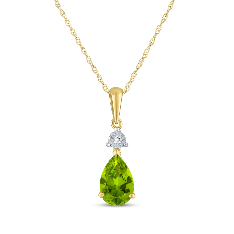 Main Image 1 of Pear-Shaped Peridot & Diamond Accent Necklace 10K Yellow Gold 18"