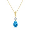 Thumbnail Image 1 of Pear-Shaped Swiss Blue Topaz & Diamond Accent Necklace 10K Yellow Gold 18"