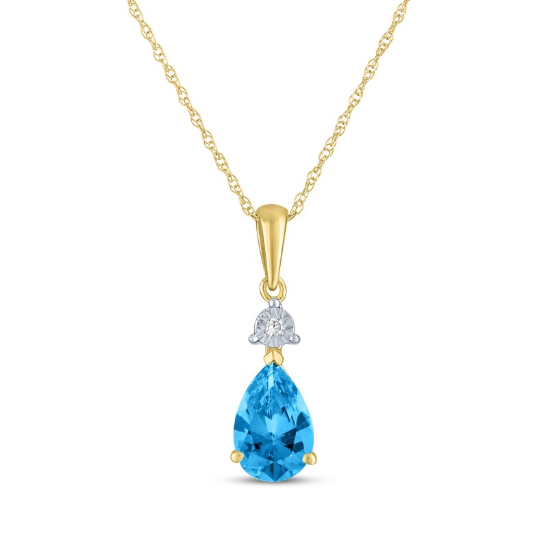 Main Image 1 of Pear-Shaped Swiss Blue Topaz & Diamond Accent Necklace 10K Yellow Gold 18"