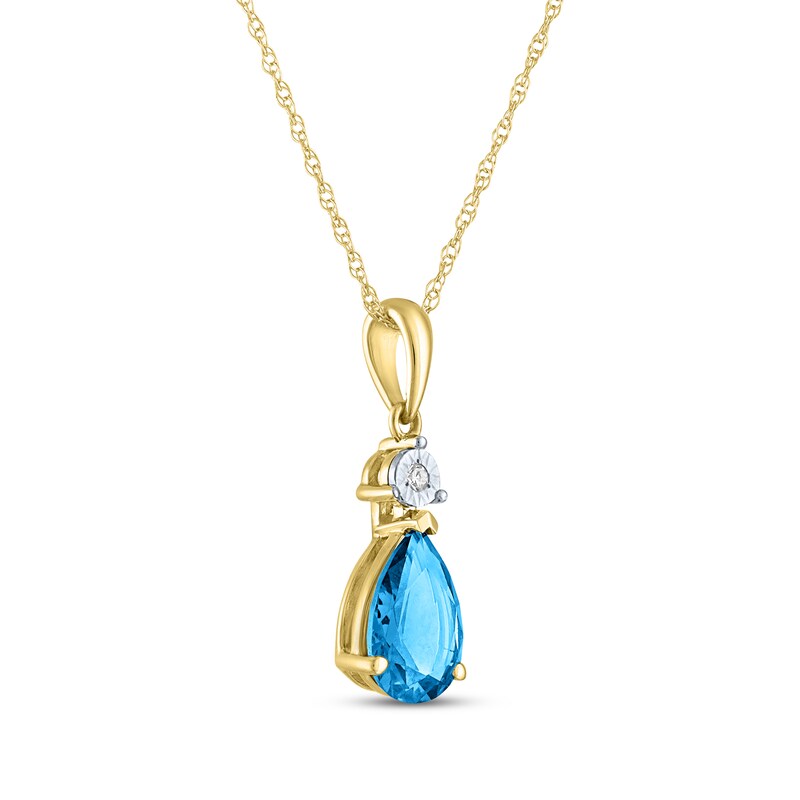 Main Image 2 of Pear-Shaped Swiss Blue Topaz & Diamond Accent Necklace 10K Yellow Gold 18"