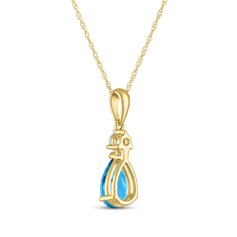 Main Image 3 of Pear-Shaped Swiss Blue Topaz & Diamond Accent Necklace 10K Yellow Gold 18"