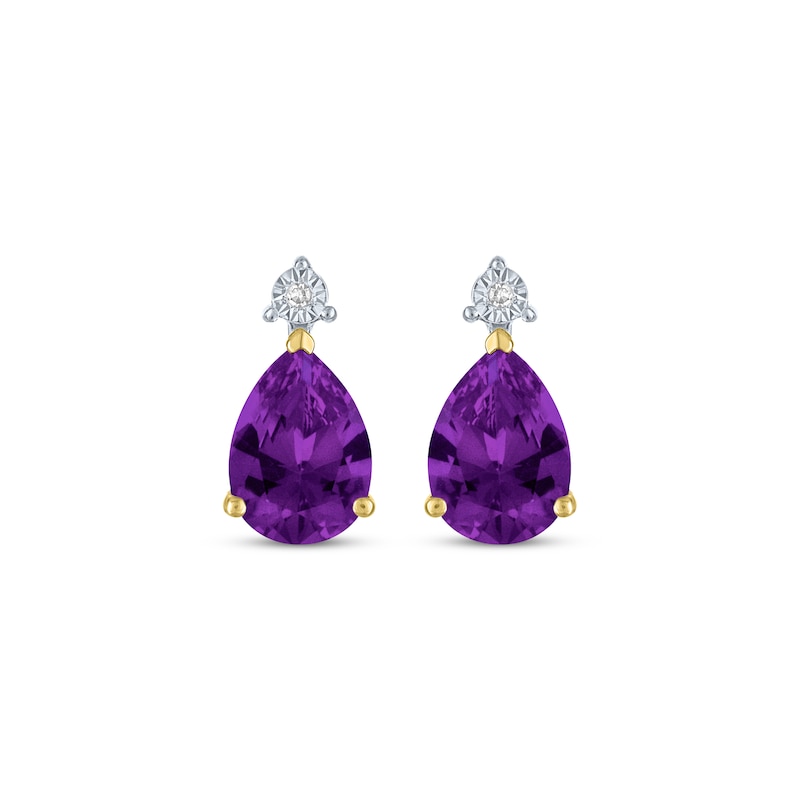 Main Image 2 of Pear-Shaped Amethyst & Diamond Accent Earrings 10K Yellow Gold