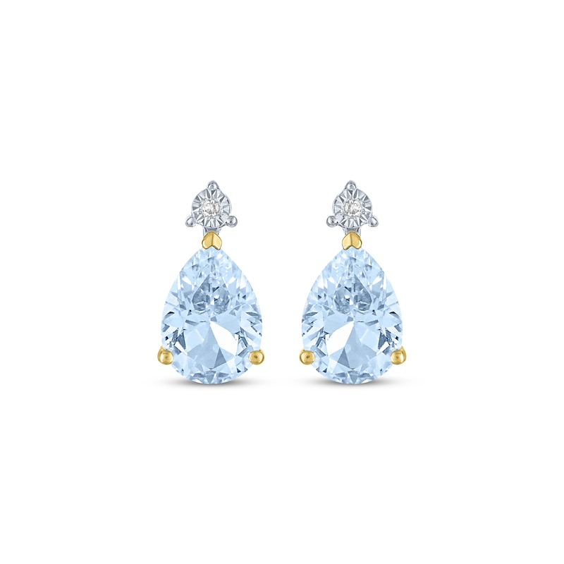Main Image 2 of Pear-Shaped Aquamarine & Diamond Accent Earrings 10K Yellow Gold