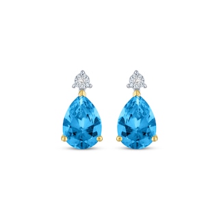 18K Yellow Gold with 3.74 Cttw Swiss Blue Topaz and Diamond  18K Yellow Gold with 3.74 Cttw Swiss Blue Topaz and Diamond Heart Drop0 Earrings display picture 1