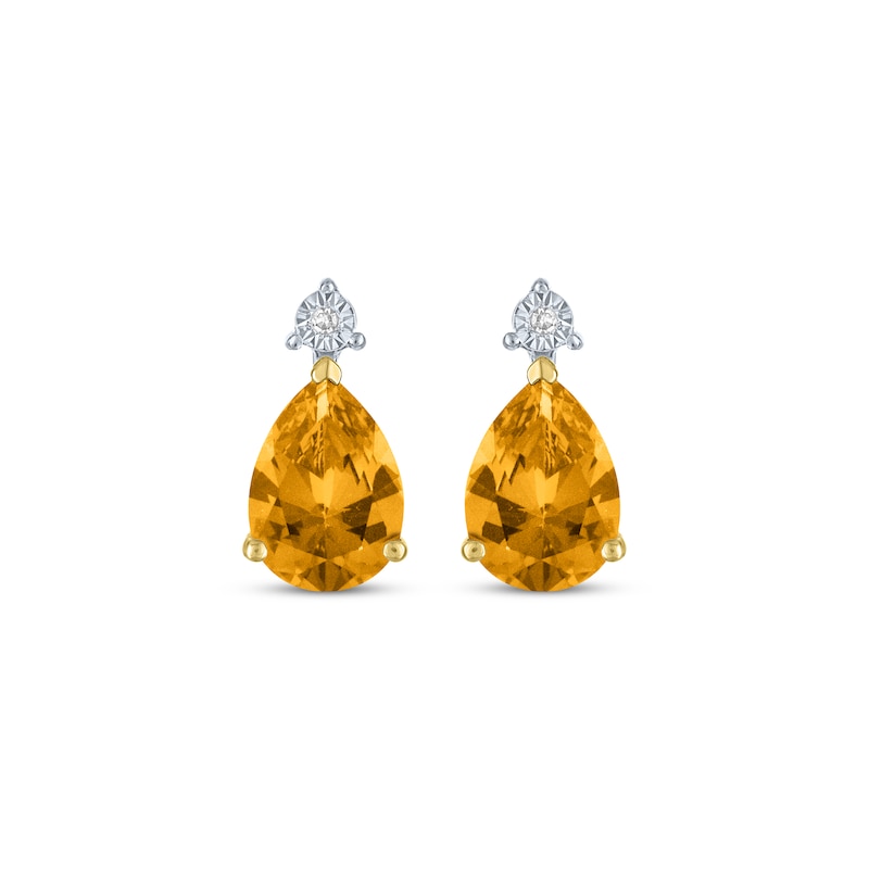 Main Image 2 of Pear-Shaped Citrine & Diamond Accent Earrings 10K Yellow Gold