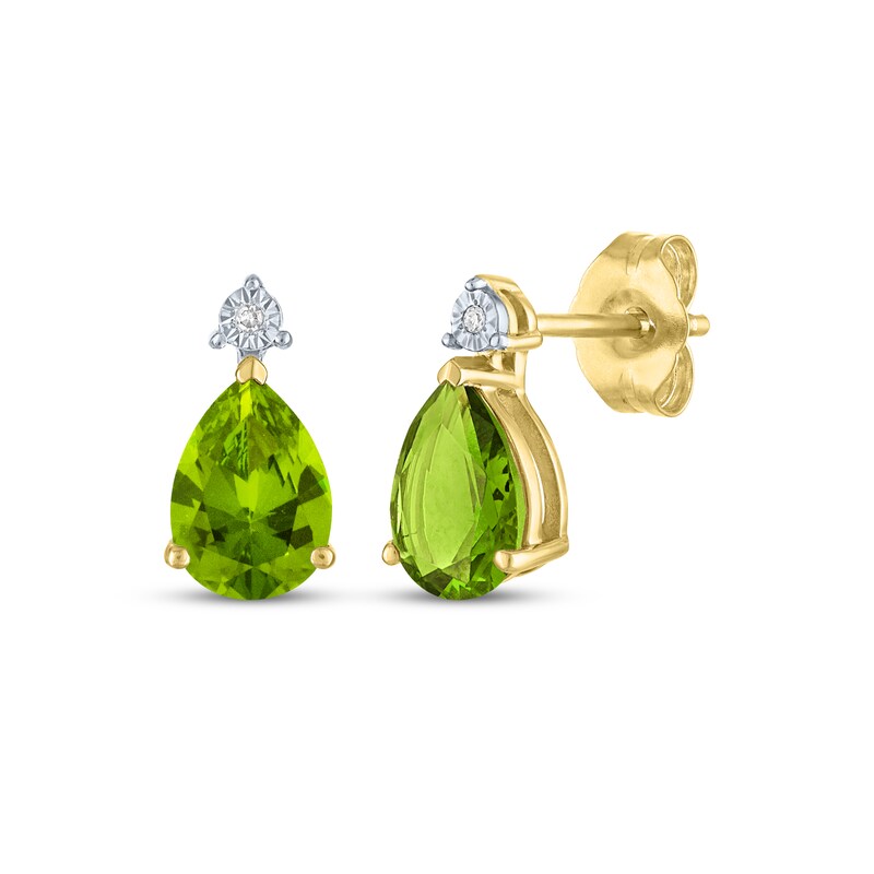 Main Image 1 of Pear-Shaped Peridot & Diamond Accent Drop Earrings 10K Yellow Gold