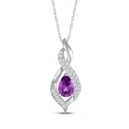 Pear-Shaped Amethyst & White Lab-Created Sapphire Swirl Necklace Sterling Silver 18"