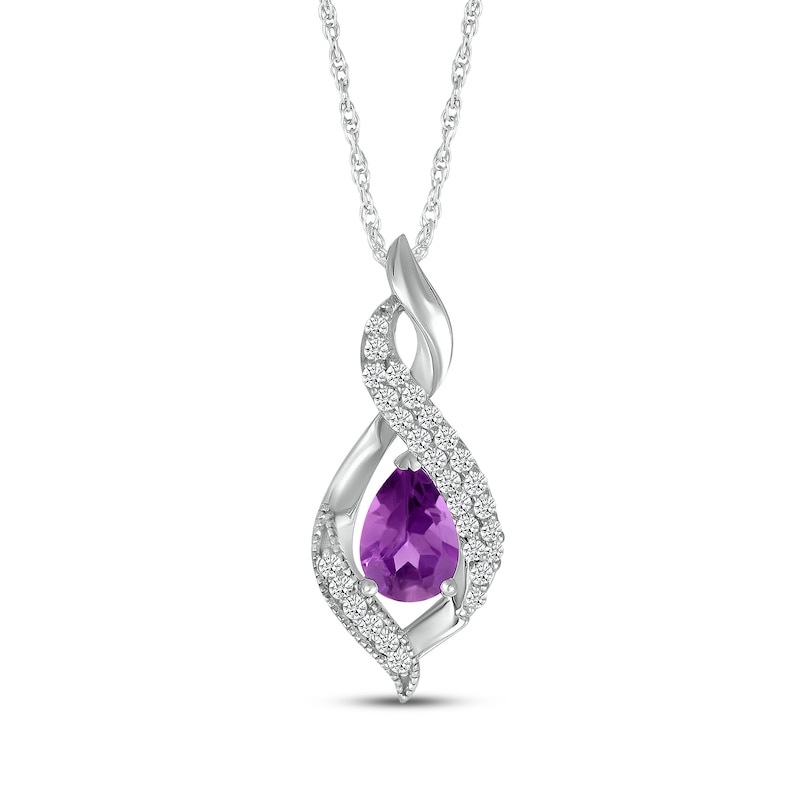 Main Image 1 of Pear-Shaped Amethyst & White Lab-Created Sapphire Swirl Necklace Sterling Silver 18"