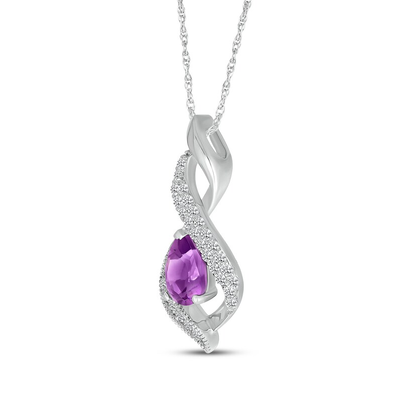 Main Image 2 of Pear-Shaped Amethyst & White Lab-Created Sapphire Swirl Necklace Sterling Silver 18"