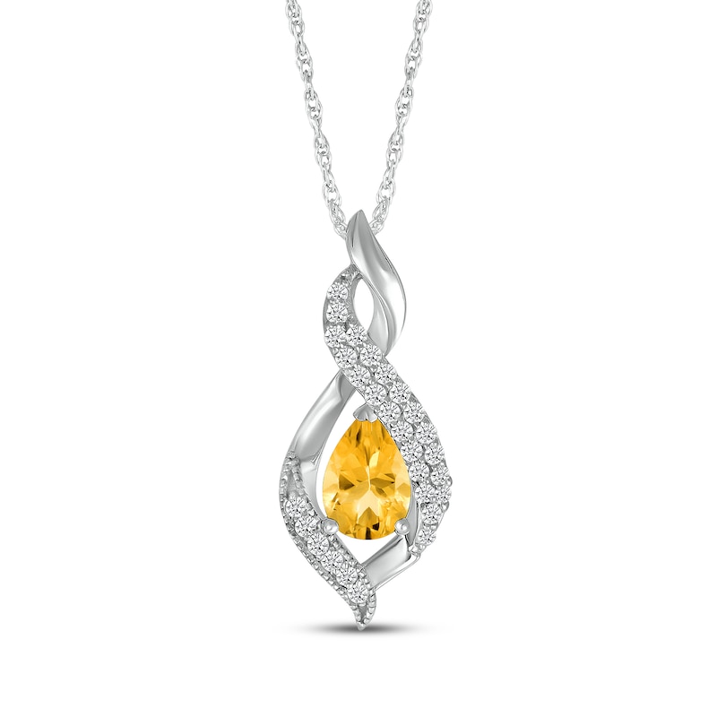 Main Image 1 of Pear-Shaped Citrine & White Lab-Created Sapphire Swirl Necklace Sterling Silver 18"